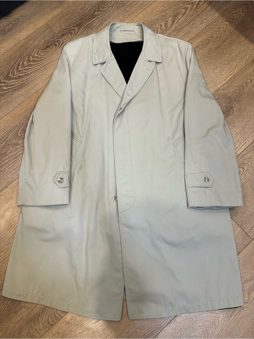Men's Beige / khaki Trench Coat - Classic Single-Breasted faux fur lining sz 44 - Picture 2 of 15